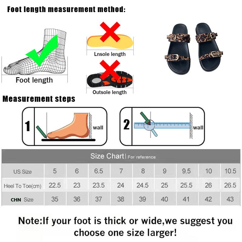 Mode Übergröße Schuhe Leopardenmuster Damen Hausschuhe Pantoletten Schuhe Weiblich Strandmode Metallschnalle Damen Flache Hausschuhe Sandalen Schuhe