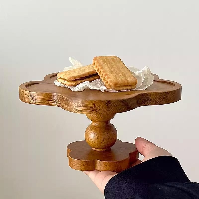 PGY Vintage Holzschale Dekoteller Hoher Fuß Dessert Kuchenteller Kerzenhalter Teekanne Serviertablett Display Japan Blume Speiseteller