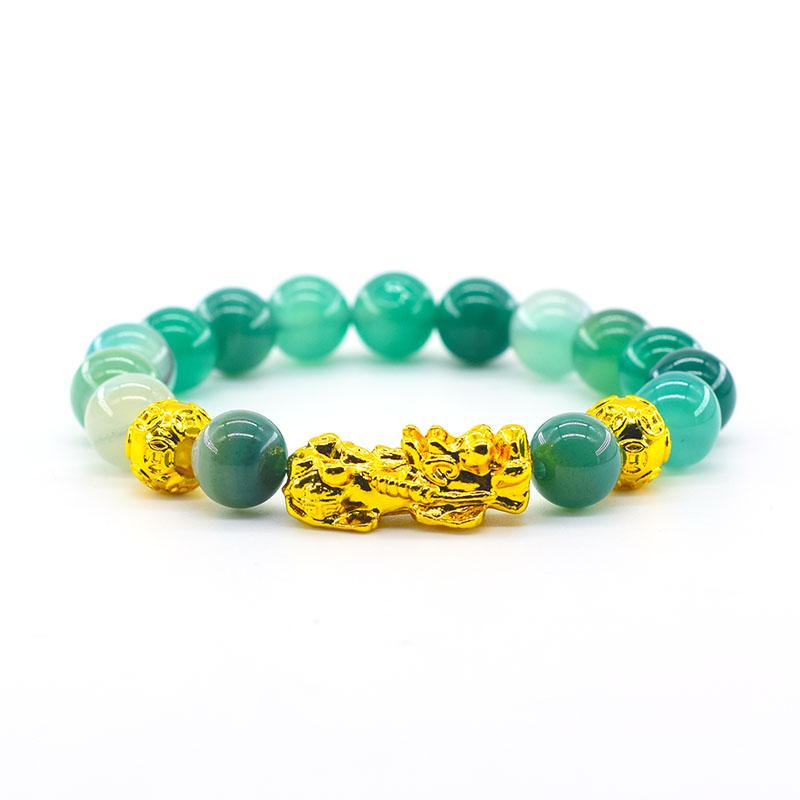 Pixiu Armband Feng Shui Rijkdom en Geluk Armband Heren Polsband Goudkleur Obisidiaan Steen Kralen Zwart Zes Karakter Cadeau