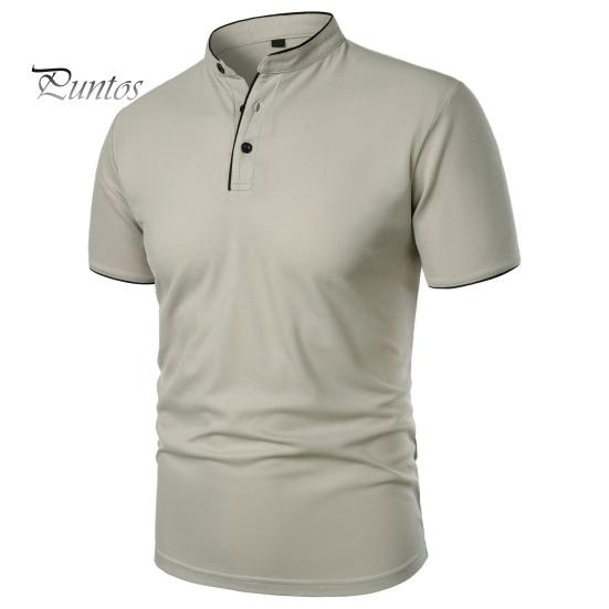 Koszulka męska z krótkim rękawem, kołnierzyk typu half-stand, jednolity kolor, swobodna, prosta, regularna, dopasowana, do uprawiania sportu, podróżowania, biura, codziennego noszenia