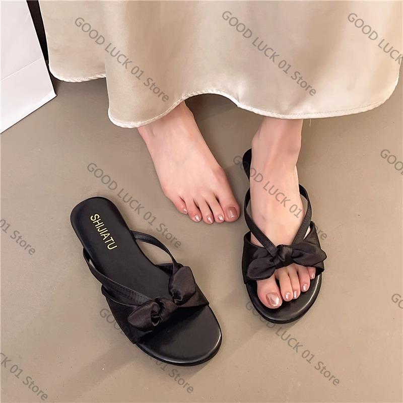 Fashion 2025 Fairy Sle Flat Bot Slippers Women's Outdoor Summer New Small Fraance  Knot Flat Heel Sandals Korean Version P...