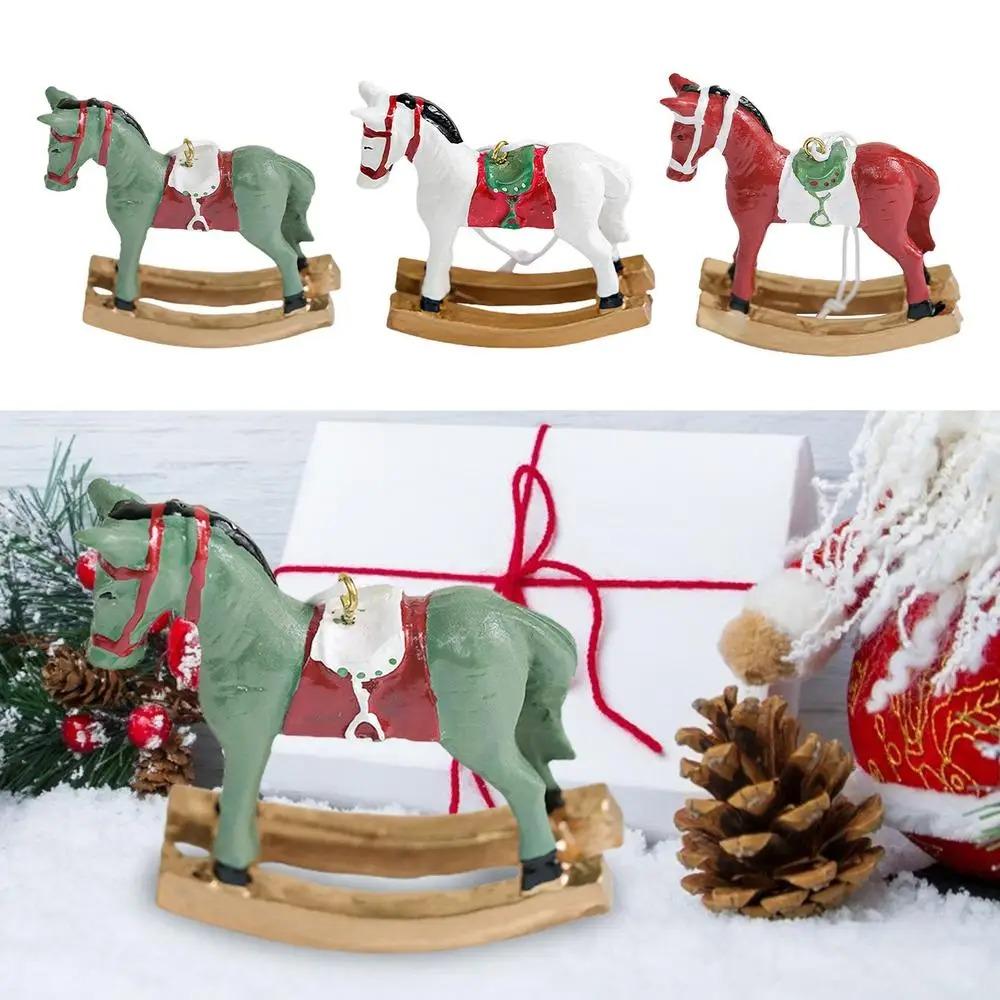 Resin Christmas Hanging Horse Figurine Colorful Painted Rocking Horse Hanging Ornament Kids