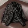 New Korean Style Stylish Simple Genuine Sheepskin Leather Jacket Men Short Stand Collar Casual Coat