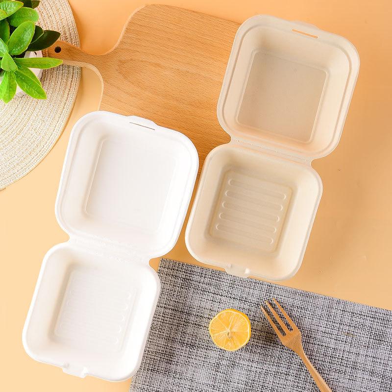 50PCS/LOT Degradable Food Box Hamburg Box Sugarcane Pulp Material Environmental Protection Disposable Food Case  Wholesale