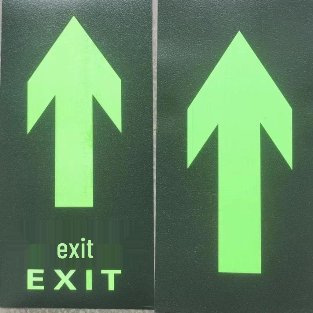 Luminous Safety Exit & Caution Sign: Floor Sticker with Arrow & Slippery Steps Indication