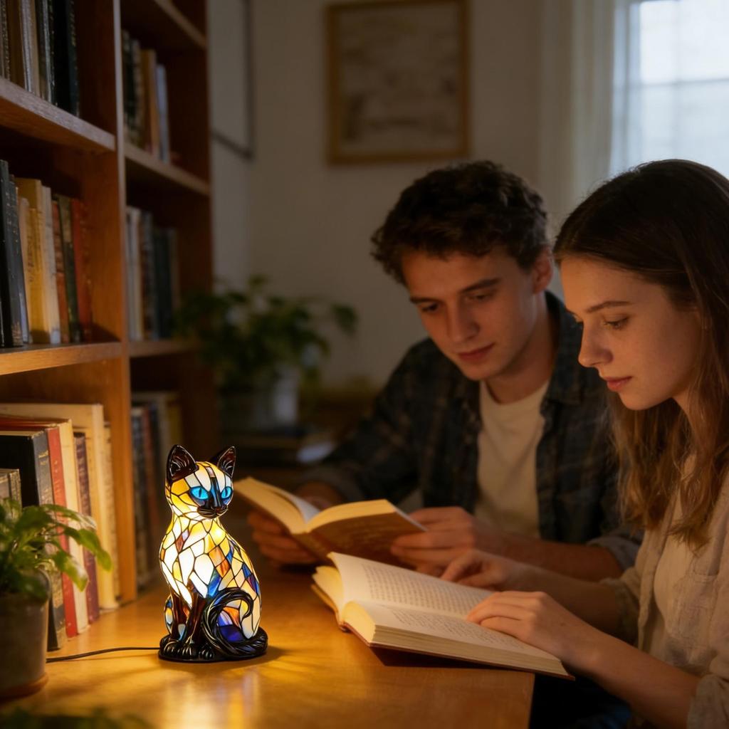 Cat Lamps Resin LED Vintage 3D Nightlight Cat Lamp for Kids for Desk Fireplace Mantel Christmas Nursery Bedroom Living Room Home