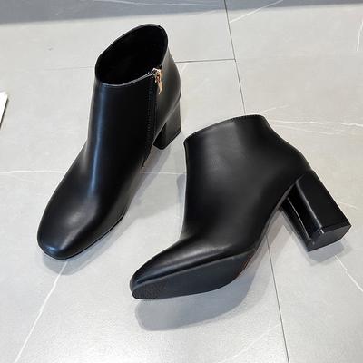 Boots Women's Shoes 2024 Short Boots Spring and Autumn High Heel Ankle Boots Leather Boots Thick Heel Side Zipper Women's Boots