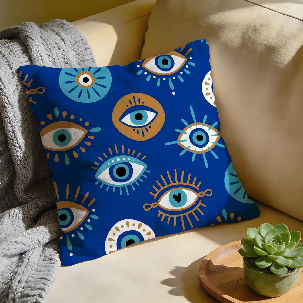 Cushion Cover Washed Linen Soft Breathable Decorative Case for Sofa Home Pillow Cover Evil Eye Symbol Art Print