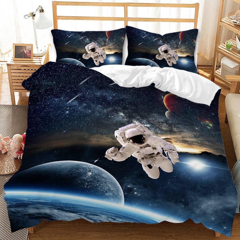 3D Space Planet Printed Down Duvet Cover Pillowcase with Universe Starry Sky Pattern Bedding Set for Kids, Home Decoration Gift for Teenagers
