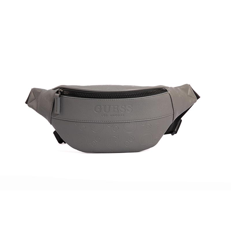 New GUESS Synthetic Leather One Shoulder Crossbody Fanny Pack Sling Bag Regular Men's Black/Dark Gray GSPLD882994BLA