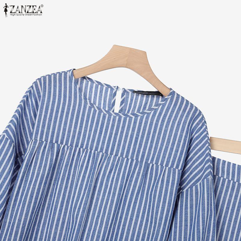 ZANZEA Women Half Sleeve Blouse and Pants Casual Stripe Print Two Piece Suit Sets
