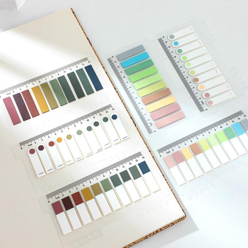 200 Hojas/juego Set de Notas Adhesivas Pastel Morandi Regla Cinta PET Pestañas Índice y Marcapáginas Diarios Planificadores Material Escolar y de Oficina Bloc de Notas