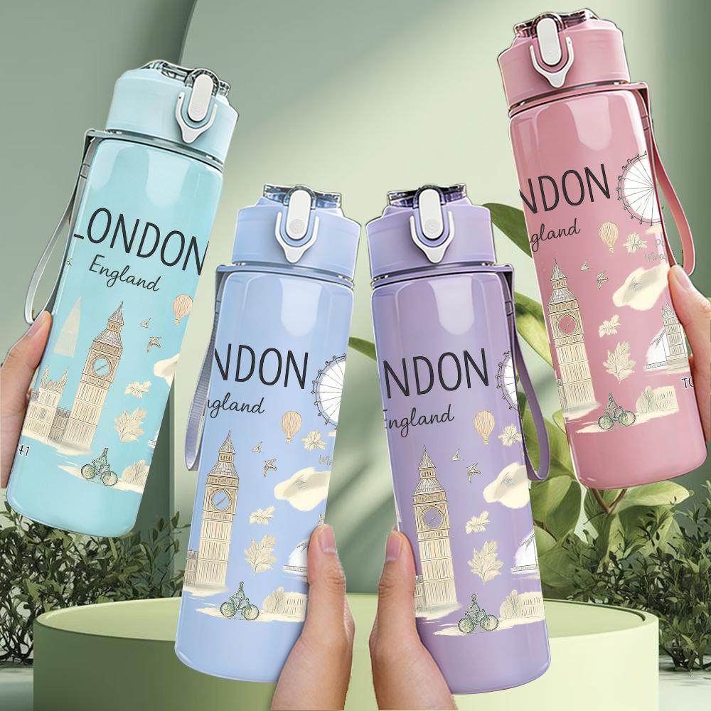 1PC London City Map 750ml Color Plastic Sports Water Bottle Leakproof Flip Straw Lid For Sports Office Home Use