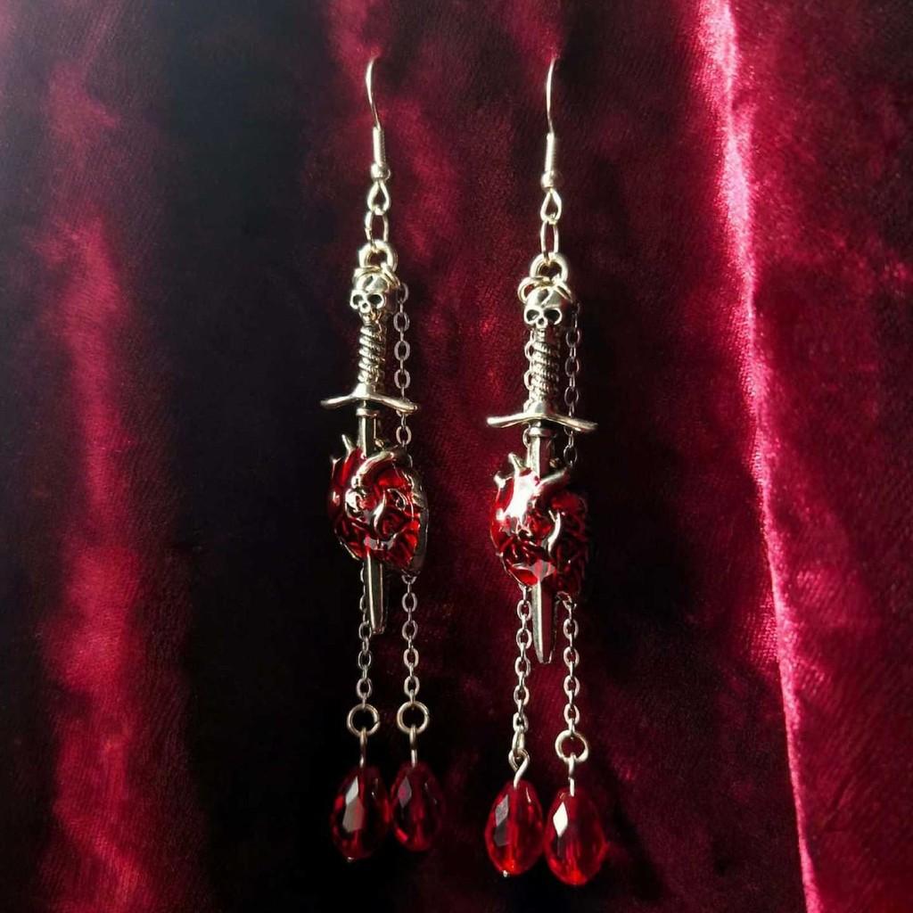 Gothic Dagger Earrings With Heart Accent And Geometric Design For Fashion Women