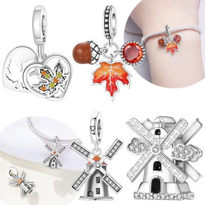 Originalcopper Brown Maple Leaf Dutch Windmill Beaded Pinecone Pendant Bead Fit Bracelet Women Jewelry Gift Making Diy