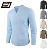 Herr T-shirt i bomull och linne V-hals Långärmad Casual T-shirts Enfärgad Lättviktig Andningsbar Bekväm Toppar Herr Mode T-shirts