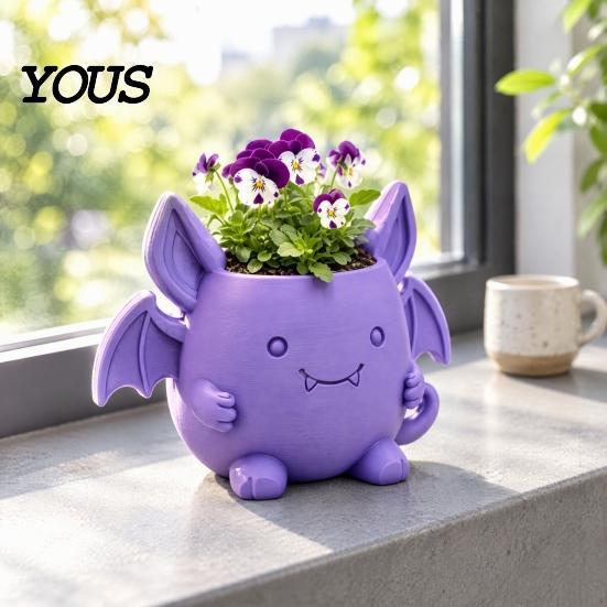 Halloween Home Decor 3D Printed Devil Bat Flower Pot, Gothic Planter Pot with Creative Gardening Present for Plant Lovers Wings Office Desk