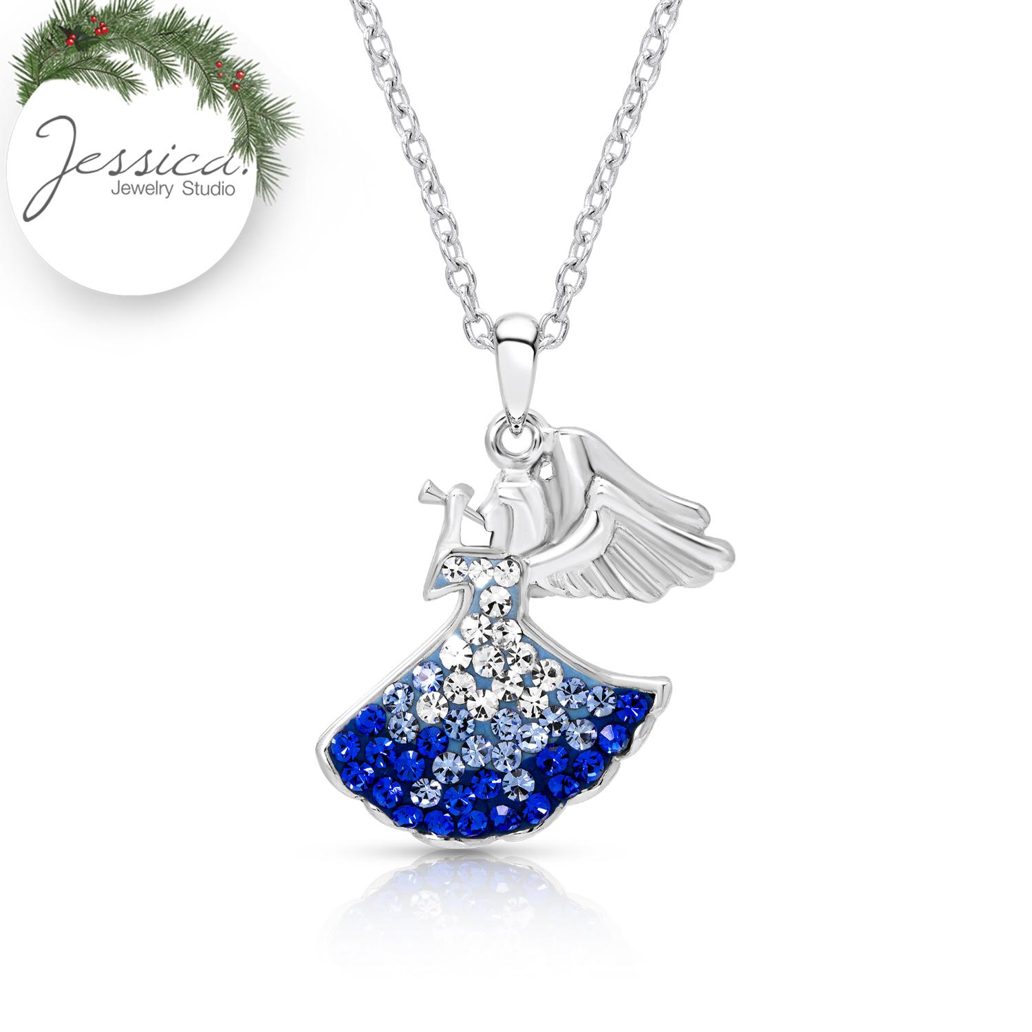 

Ожерелье с подвеской в ​​форме рождественского ангела из стерлингового серебра 925 пробы с кристаллами для женщин и девочек