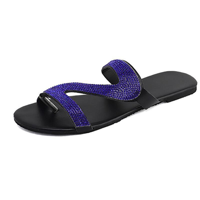 Large size women's slippers fashionable rhinestone sandals comfortable one word large size outside wear flat sandals