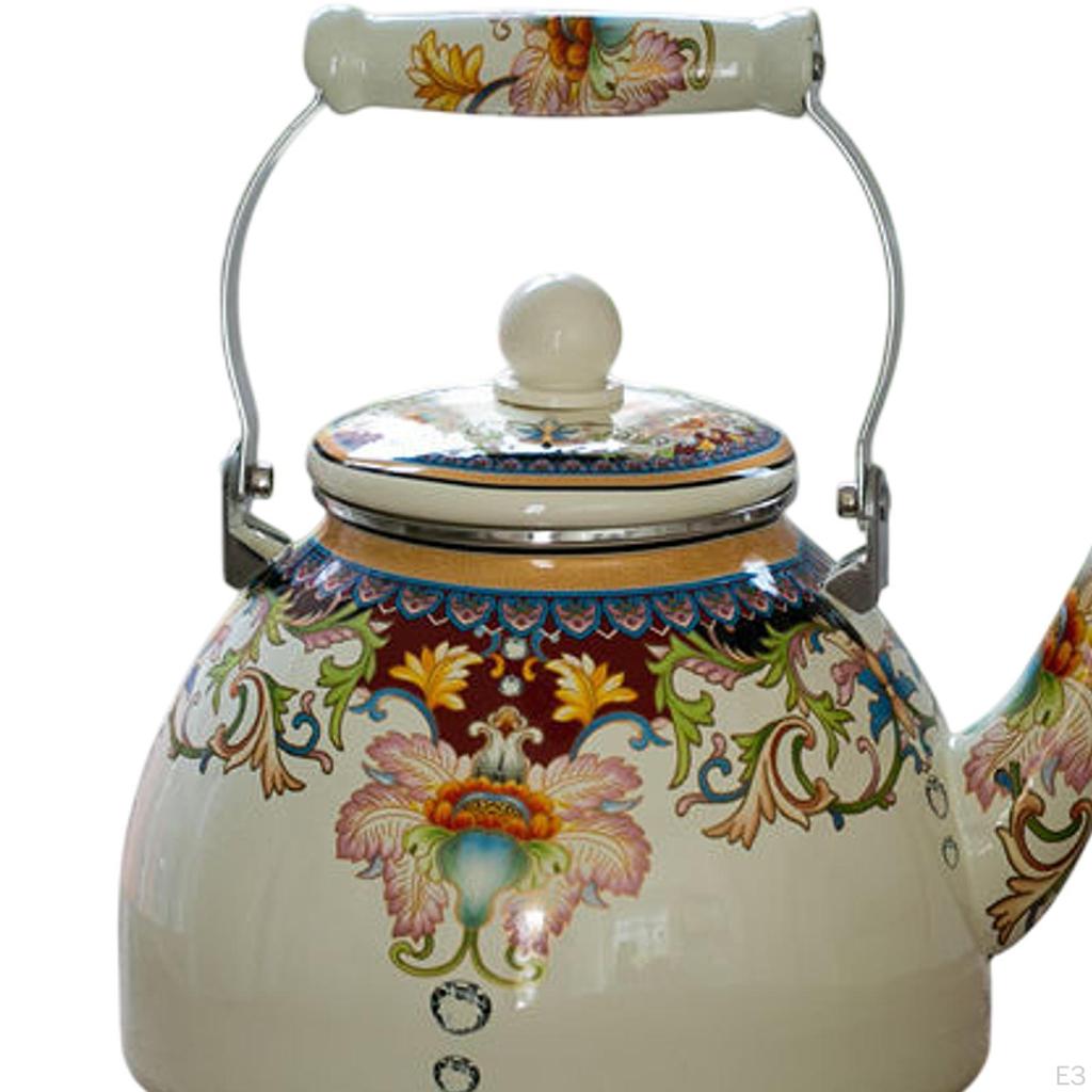 Emaille Teekessel 4L Teekanne Komfortabler Griff Auslaufsicher mit Deckel Robuster Blumentopf Wasser
