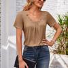 Women's Square-neck Top Pleated Solid Color Loose Button T-shirt
