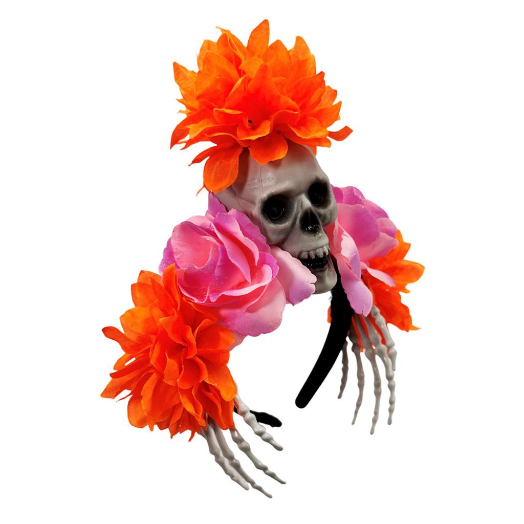 Realistic Skull Skeleton Hand Headband For Halloween Costume Parties And Spooky Event with Colorful Flower for Women Men