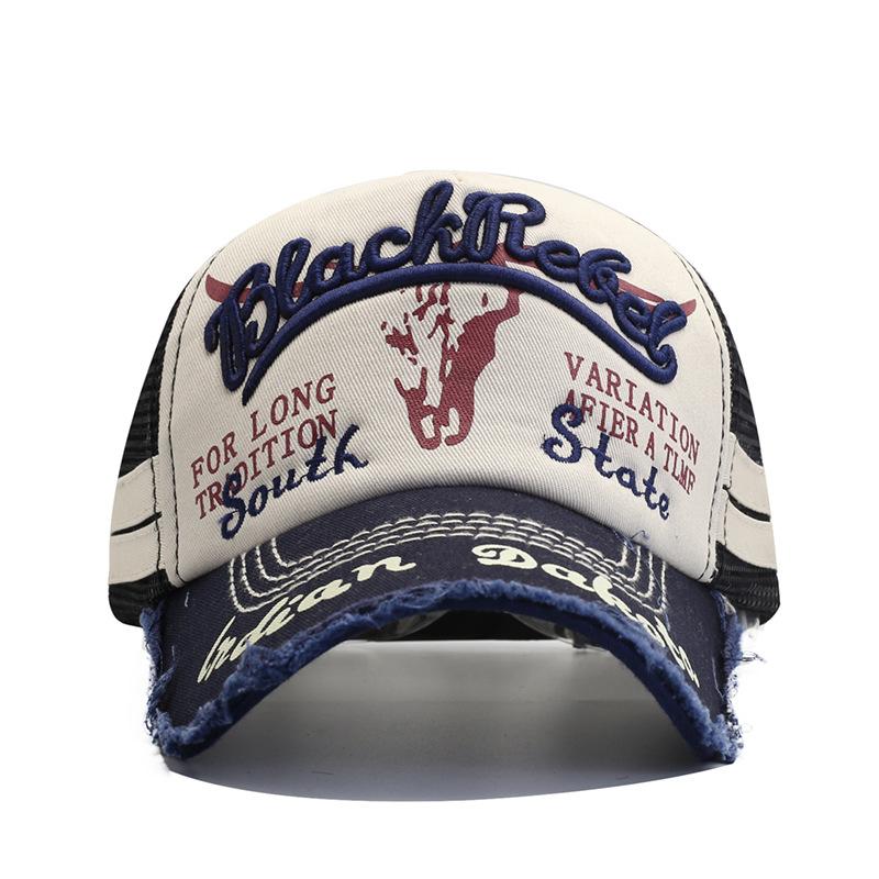 New Washed Mesh Baseball Cap Men's Spring and Summer Fashion Bull's Head Pattern Letter Embroidery Cap Mesh Cap
