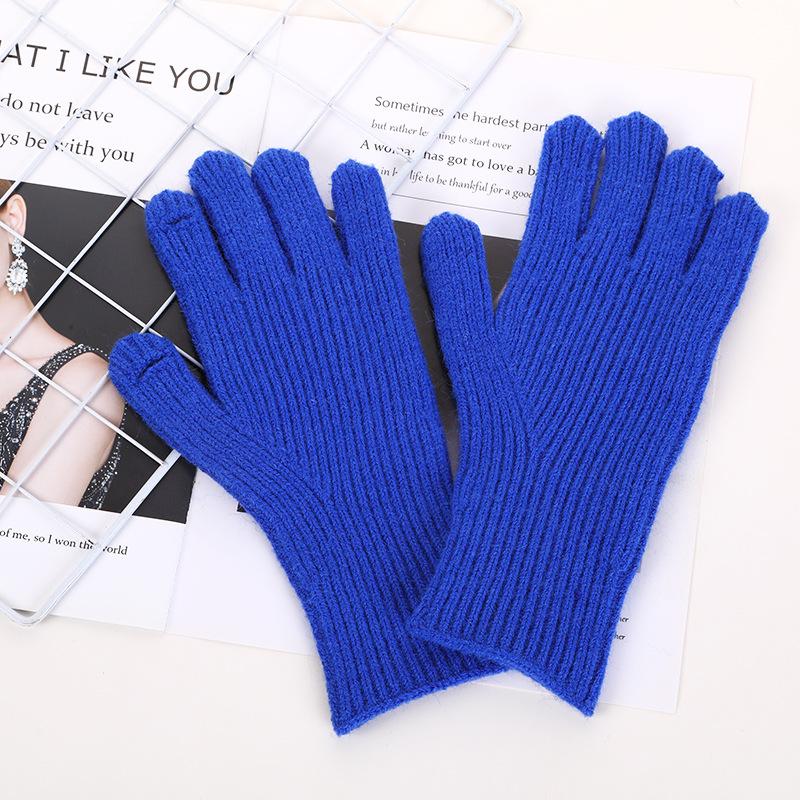 Korean Style Solid Color Knitted Gloves for Women In Autumn and Winter with Touch Screen Wool Split Fingers and Fingerless Students Fashionable