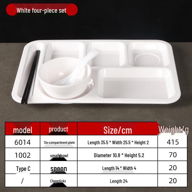 White Commercial Melamine 4-Compartment Lunch Tray