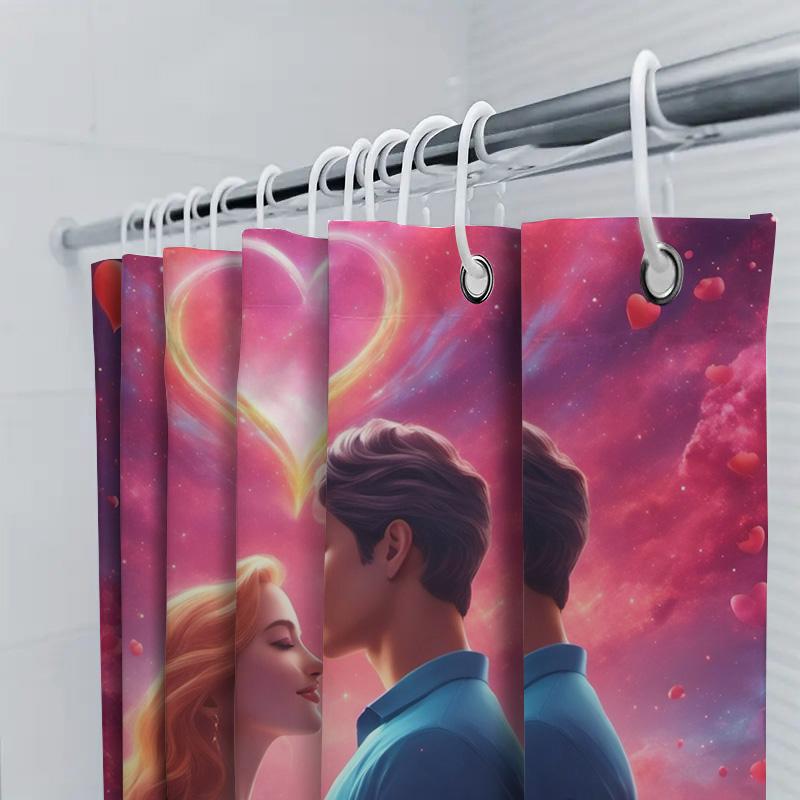 Romantic Couple Shower Curtain | Love and Galaxy Bathroom Decor