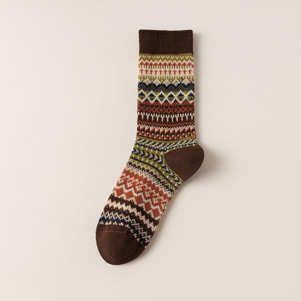 Women's Mid-Calf Retro Ethnic Socks - Double Needle, Anti-Pilling, Perfect for Autumn/Winter - Versatile with Short Boots