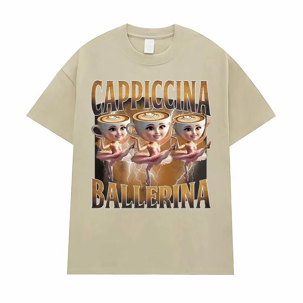 Ballerina Capuchina Lustige Kaffee Meme T-Shirts Herren Damen Sommer Pop Vintage Kurzarm T-Shirts Ästhetisches Lässiges Humor T-Shirt