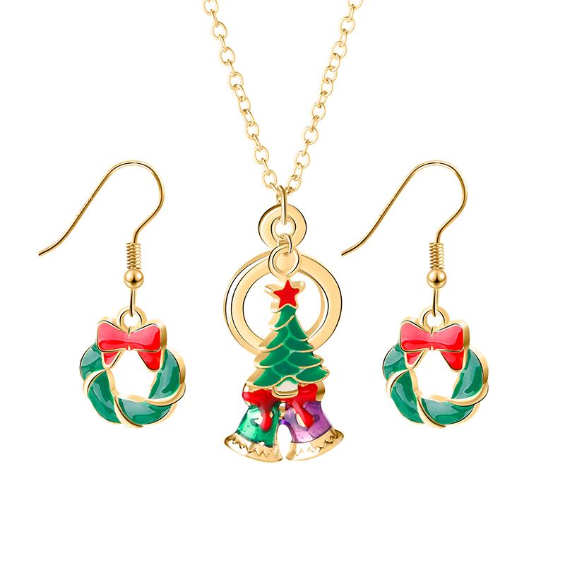 Christmas Collection Jewelry Set Reindeer Head Drop Earrings Santa Claus Charm Necklace Xmas Gift For Women Girls