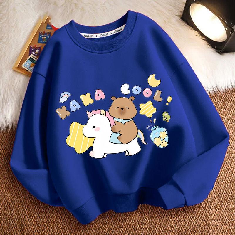 Cute Capibara Loose Sweatshirt for Children, Round-neck Long-sleeved Casual Sweatshirt for Boys and Girls in Spring and Autumn