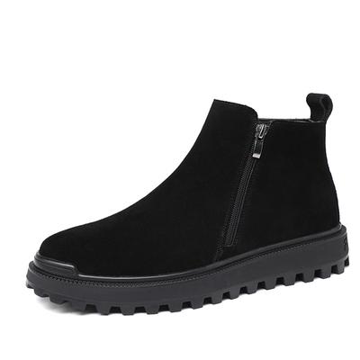 Modne męskie buty casual w brytyjskim stylu ze skóry zamszowej bydlęcej czarne modne buty jesienno-zimowe kowbojskie buty na platformie przystojne botki męskie