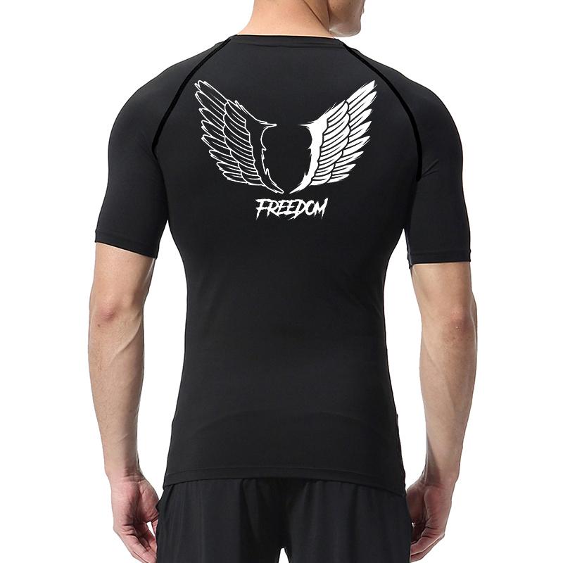 Angel Wings Freedom Print Compression Shirt for Men Sporty Quick Dry Tees Tshirt Tops Gym Workout Running Undershirts Baselayers