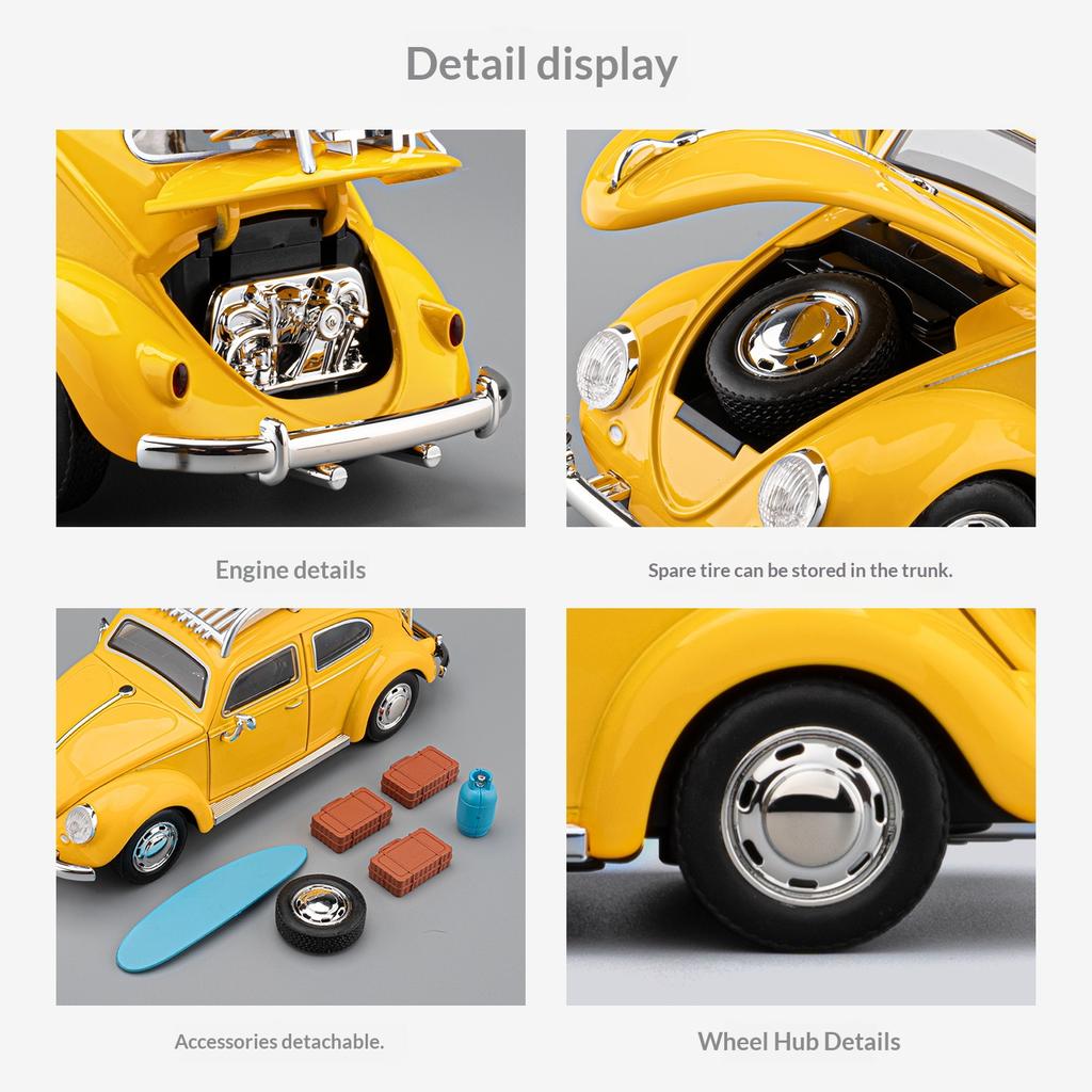 Beetle alloy die-cast car model 1/24 simulated sound and light retro car toy collection ornament holiday gift