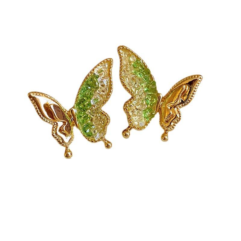 925 Silver Green Crystal Butterfly Stud Earrings - Hot 2024 Style for Women