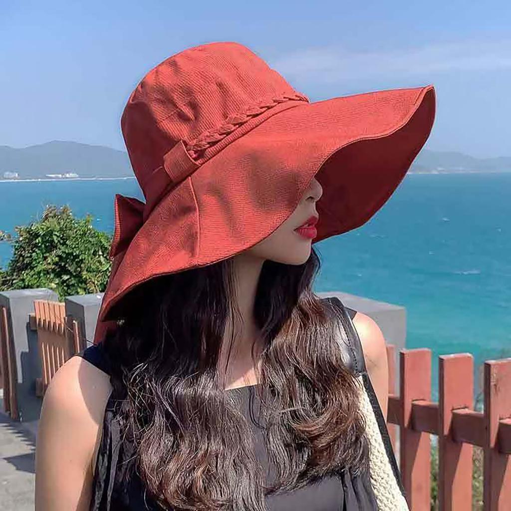 Summer Braided Bowknot Fishermen Hat for Women Wide Brim Fordable Sunshade Lace-up Bucket Cap Korean Girl Lady Travel Visor Hats