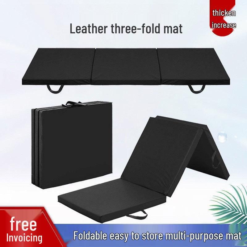 Limei PU Leather Foldable Fitness & Gymnastics Mat for Yoga, Dance, and School Sports Black Odorless Two-Fold Small Mat