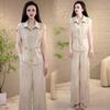 Chic Waist-Cinching Short-Sleeve Top & Wide-Leg Pants Set for Women - Elegant Summer Style