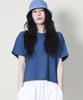 Deumakeu Solid Semi-Crop French Half-Sleeve T-Shirt Blue