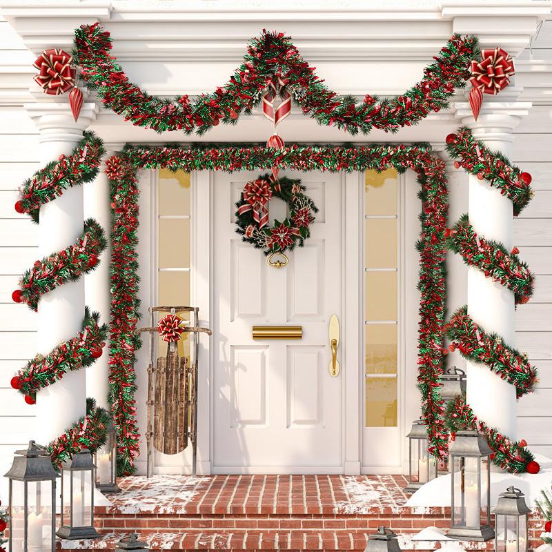 200cm Christmas Tree Tinsel Garland Ornaments Red Green Hanging Strips Ribbon For Christmas Party Home Indoor Outdoor Decoration