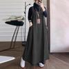 Damen Frühlings-/Herbst-Retro-Langkleid mit weitem Schnitt und Taschen, einfarbige lässige Denim-Latzhose