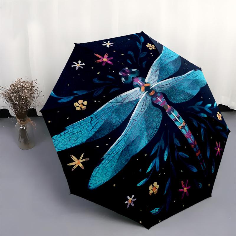 1pc Dragonfly Symphony: A Whimsical Nighttime Dance Umbrella with Plastic Handle,Suitable for All Seasons UmbrellaPT586