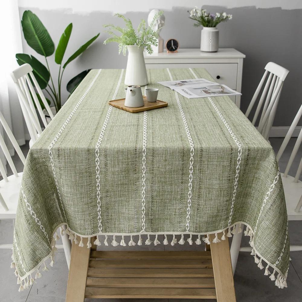 Battilo Linen Tablecloth Rectangular Tables Cloth With Tassel Waterproof Coffee Desks Cover for Dining Table Wedding Decor