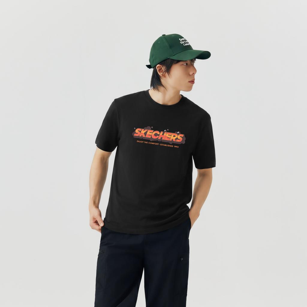 Skechers Solid Color Breathable Round Neck Drop Shoulder T-Shirt Unisex tops L126U037-0018