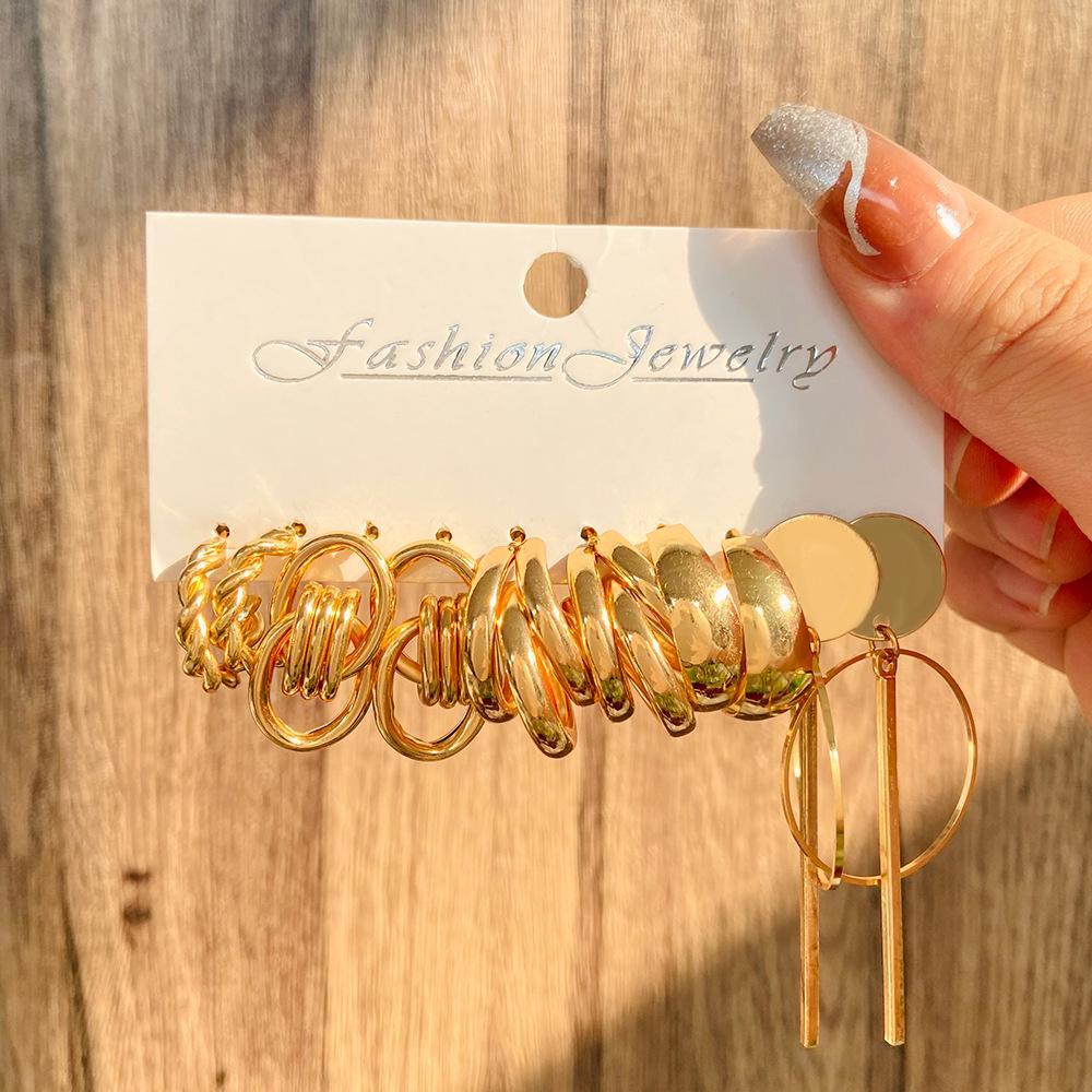 European & American Vintage Pearl Geometric Gold Hoop & Stud Earrings Set - 6 Pieces