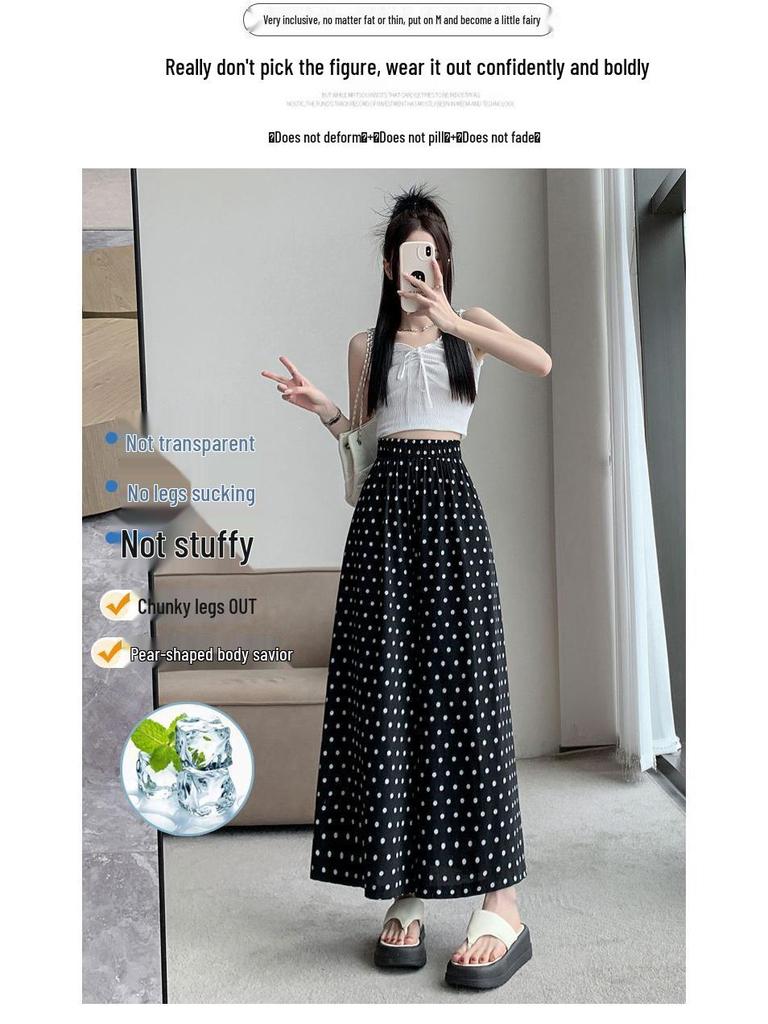 Gepunktete Eis-Seiden-Hosen mit weitem Bein – Sommerlich dünn, locker, formend, A-Linie, Übergröße, Fee-Stil für Damen.