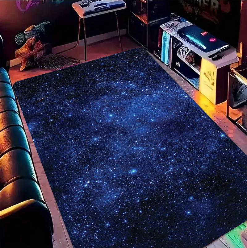 Luxury Black Gold Starry Sky Zodiac Pattern Area Rug Mystical Style Non-Slip Floor Mat for Living Rooms Bedrooms